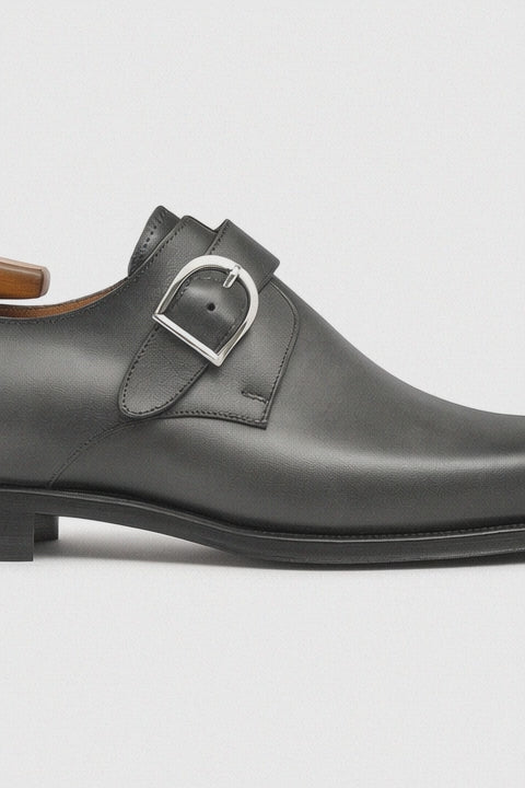 Mens Carrucci Classic Leather Fade Single D-Buckle Monk Strap Dress Shoe in Chestnut