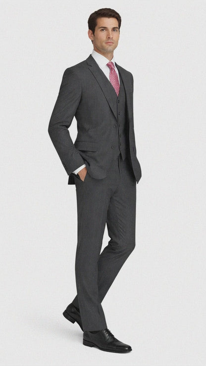 Mens Charcoal Tiglio Suit – Classic 3 Piece Dark Grey Suit for Business, Wedding and Formal Wear