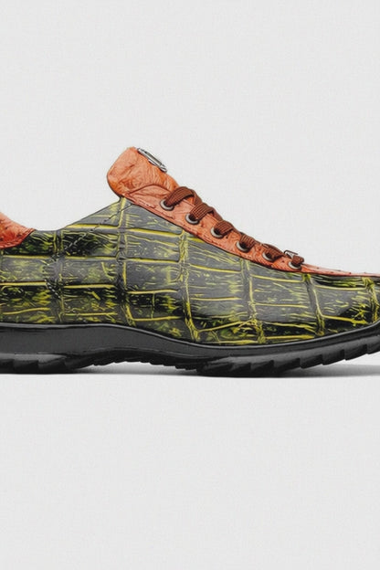 Marco Di Milano Saulo Men's Shoes Green & Cognac Exotic Ostich / Alligator Casual Sneakers