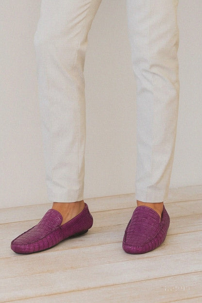 Marco Di Milano Remo Purple Caiman Crocodile Driving Shoes