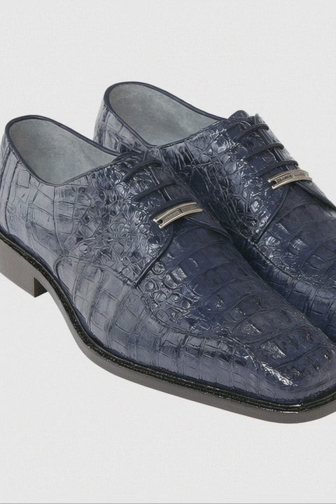 Mens Belvedere Chapo Caiman Crocodile Hornback Dress Shoe in Navy