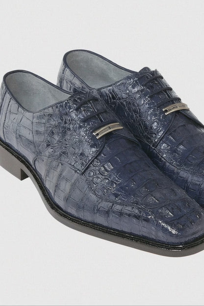 Mens Belvedere Chapo Caiman Crocodile Hornback Dress Shoe in Navy