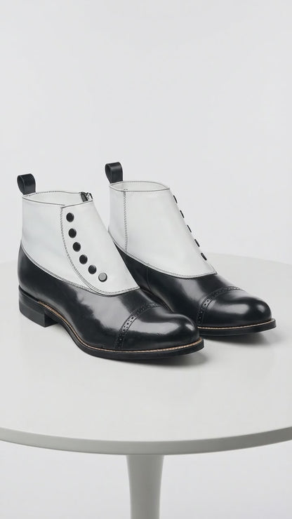 Stacy Adams Madison Black and White Spat Cap Toe Ankle Boots, Men’s Formal Dress Boots