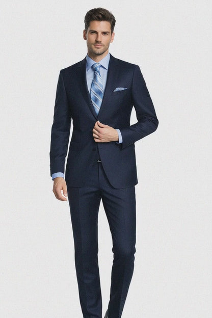 Bertolini 3 Piece Wool/Silk Solid Navy Suit