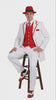 Men’s 1920s White and Red Pinstripe Zoot Suit with Fedora Hat and Wingtip Shoes – Vintage Gangster 3-Piece New Year Holiday Christmas Suit