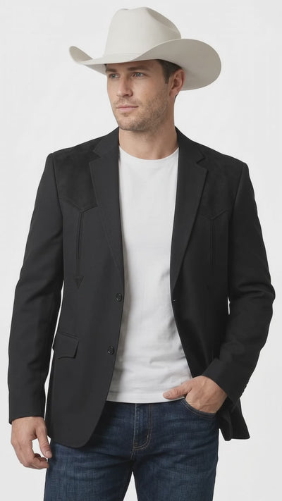 Men’s Black Western Blazer – Cowboy Sport Coat with Western Yoke Design
