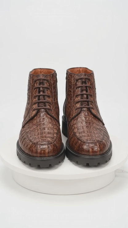 Los Altos All-Over Crocodile Lace Up Ankle Boots