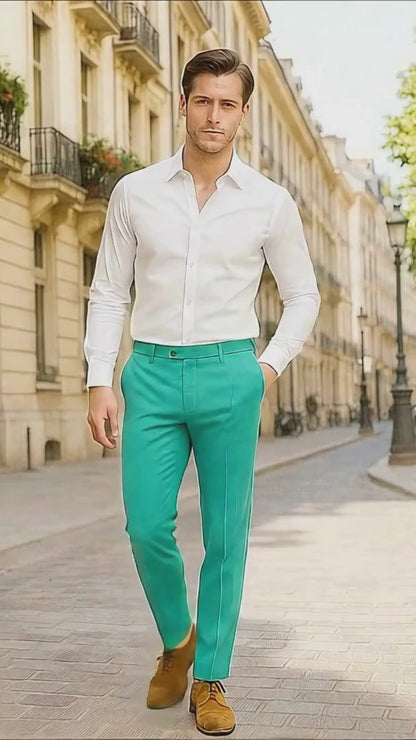 Men’s Aqua Dress Pants – Slim Fit Stylish Formal Trousers for Parties and Casual Wear in Turqoise Color