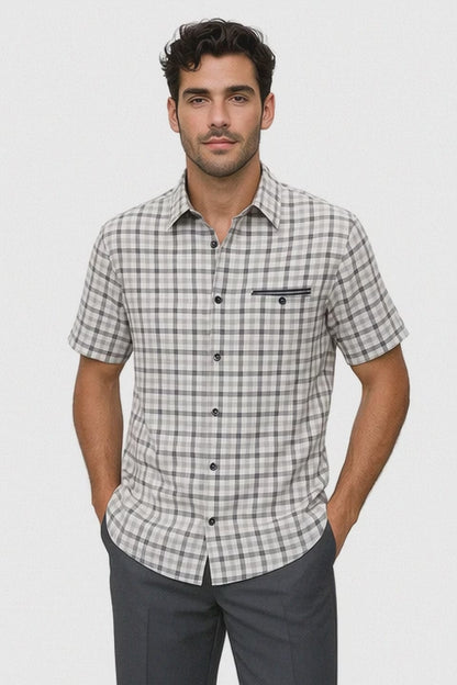 Mens Plaid Walking Suit in grey by Dreams by Zacchi – 2 Piece Leisure Outfit with Matching Shirt and Pants - $99
