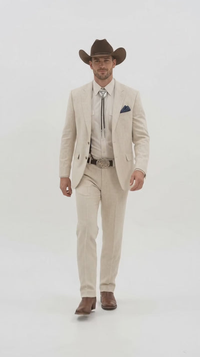 Men’s Natural Sand Linen Western Suit – Cowboy Wedding Jacket & Pants Linen Suit