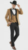 Mens Western Cowboy Tuxedo – Tan and Black 3-Piece Suit with Satin Lapel and Vest in Mocca Coffee Color
