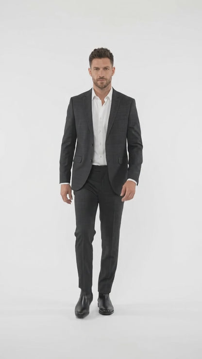 Men’s Charcoal Wool Blend Slim Fit 2 Piece Suit, 2 Button Formal Wedding Business Suit