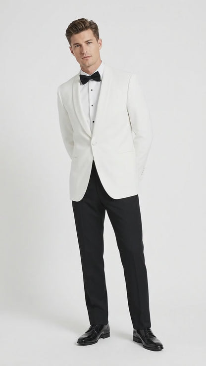 Men’s uniform White Dinner Jacket Tuxedo – Classic White Formal Tuxedo Jacket with Black Pants for Wedding, Prom & Black Tie Events