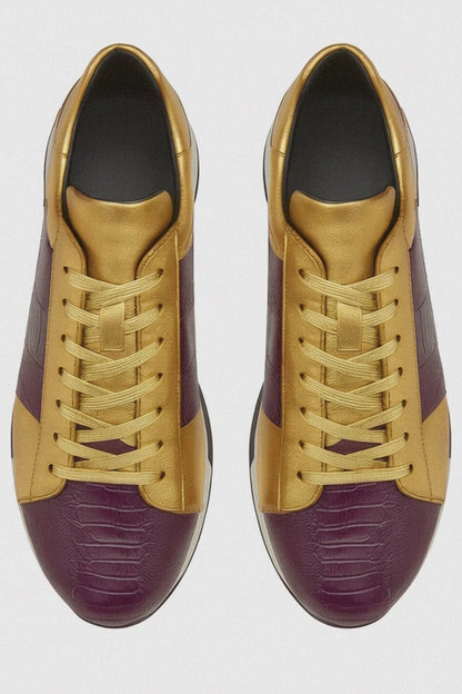 Men's Belvedere Blake Calf & Ostrich Leg Dress Sneaker in Purple & Gold
