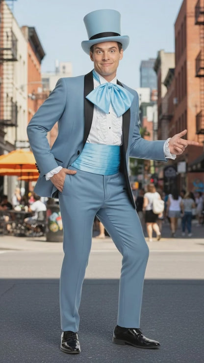 Dumb and Dumber Light Blue Tuxedo Costume for Men with Matching Top Hat – Classic 90s Party and Halloween Suit