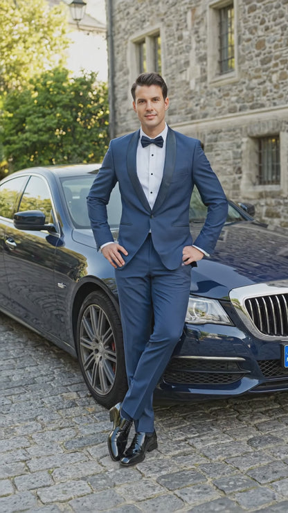 Men’s Indigo Sapphire Royal Blue Tuxedo Suit Set, Classic Formal Wedding Prom Dinner Jacket Tux Light Blue Cobalt Color