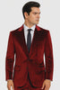 Men’s Burgundy Velvet Peak Lapel Suit – 2-Piece Skinny Fit Formalwear by Tazzio