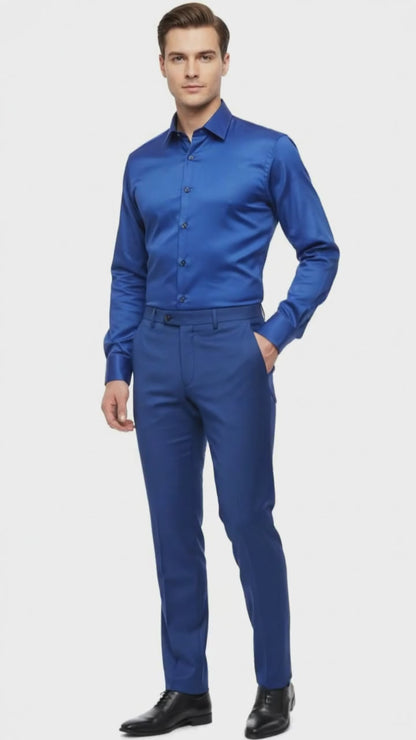Men’s Royal Blue Satin Dress Shirt – Luxury Long Sleeve Formal Shirt for Parties, Weddings, and Business Wear