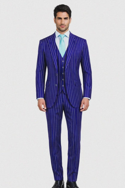 Mens Vested Gangster Pinstripe 1920's Suit in Blue