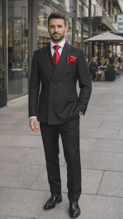 Rossiman Men’s Formal Black Slim Fit Suit – 3-Piece with Stylish Vest & Trousers