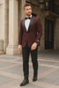 Men’s Burgundy Paisley Tuxedo Jacket with Black Satin Lapel With Bowtie