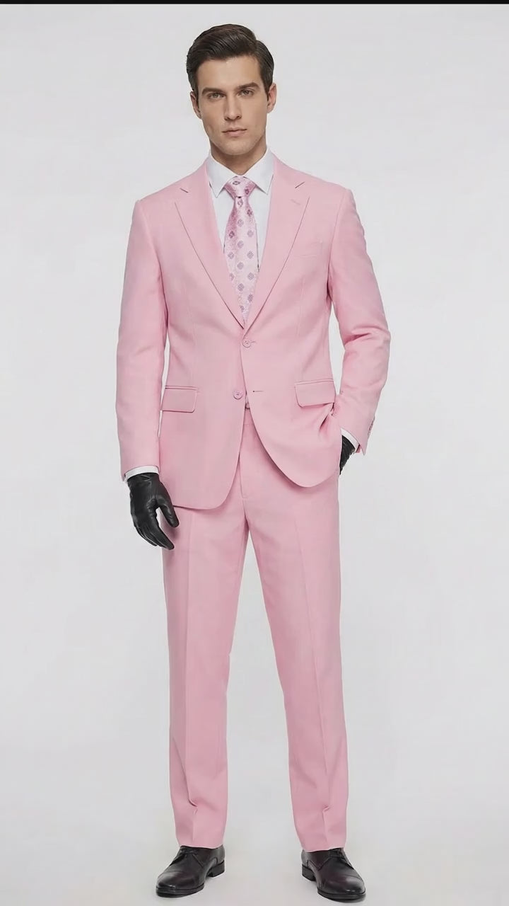 Men’s Pink Two-Piece Suit – Classic Fit Formal Jacket and Tailored Pants