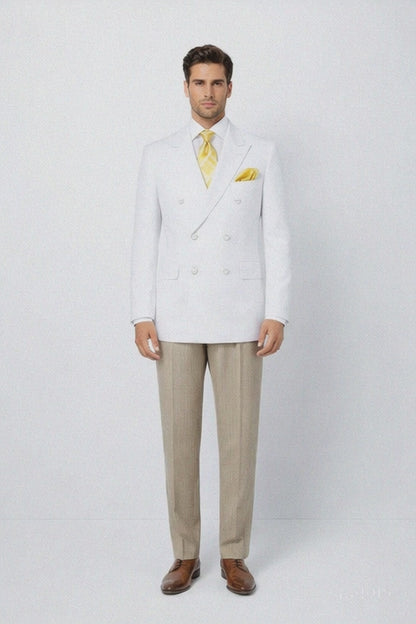 Men’s White Wedding Blazer Jacket – Double Breasted Classic Fit Sport Coat