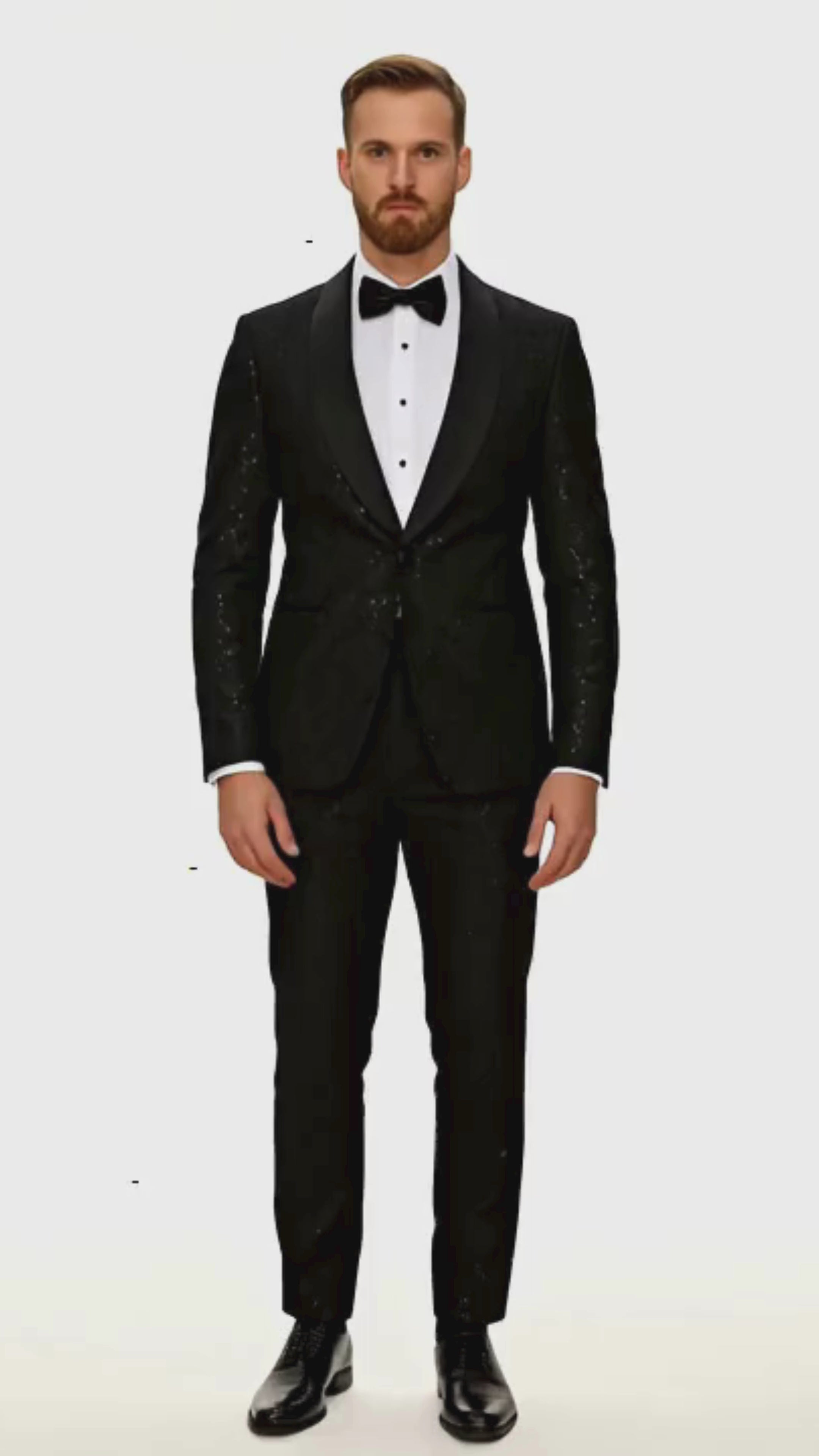 Black Sequin Tuxedo Suit with Satin Shawl Lapel – Mens Slim Fit Formal Prom and Wedding Attire