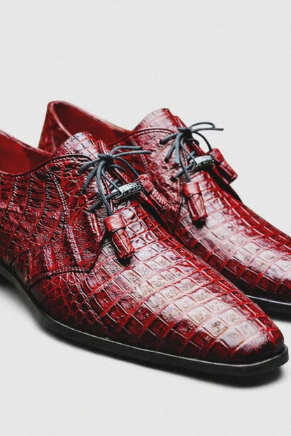 Marco Milano Exotic Caiman Shoes Wine Burgundy Gator Derby Lacio