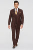 Double Breasted Suits - Vested Suits Wool Fabric - Apolo King Brand - Solid Brown Suit