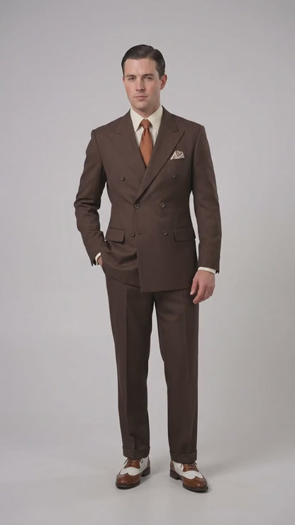 Men’s Brown Vintage Double Breasted Suit, Classic 1940s Style Formal Wedding Business Suit Set