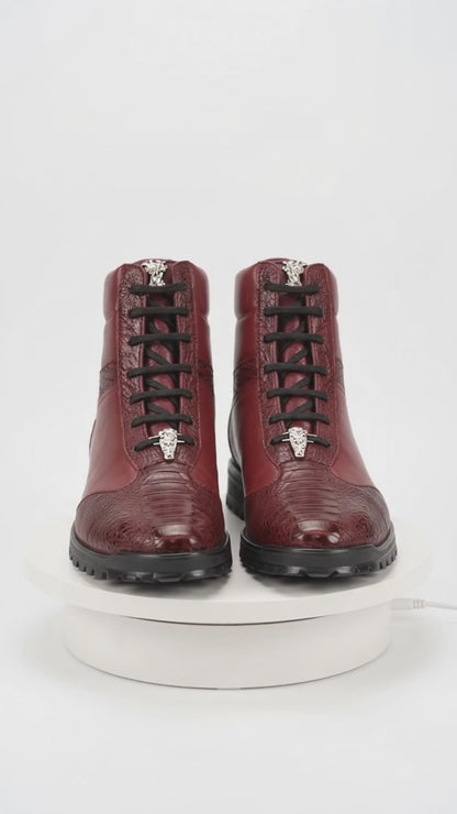 Los Altos Genuine Ostrich Leg Burgundy Casual Ankle Boot