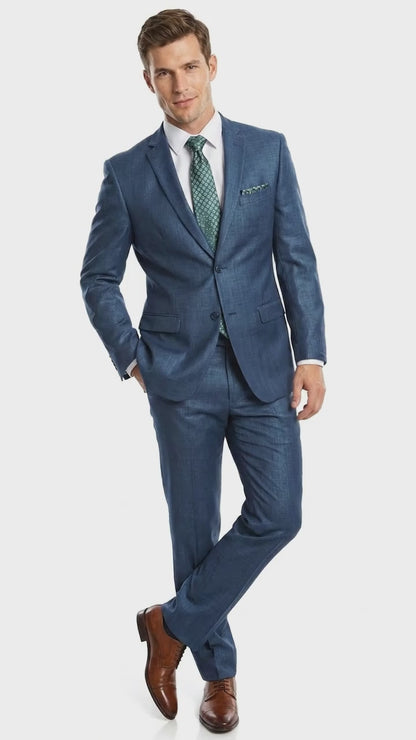 Men’s Indigo Blue Sharkskin Suit – Textured Shiny Formal Suit for Wedding, Business, 2 Buttons Slim Fitted