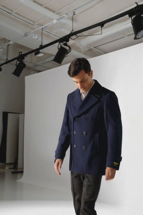 Big & Tall Men's Wool Peacoat – Classic Double Breasted Overcoat