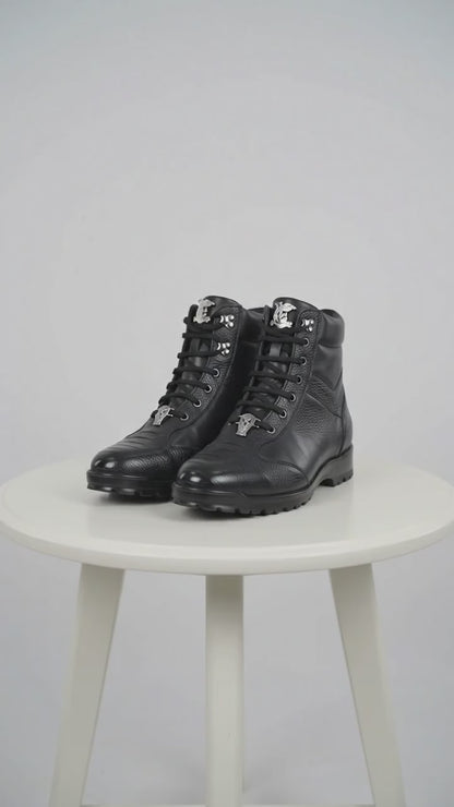 Los Altos Men’s Navy Genuine Ostrich Leg Casual Ankle Boots, Exotic Lace-Up Dress Boots