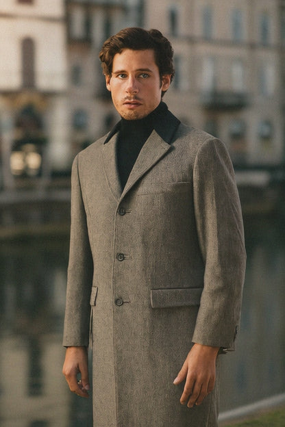 Herringbone Wool & Cashmere Chesterfield Overcoat – 1920s Full Length