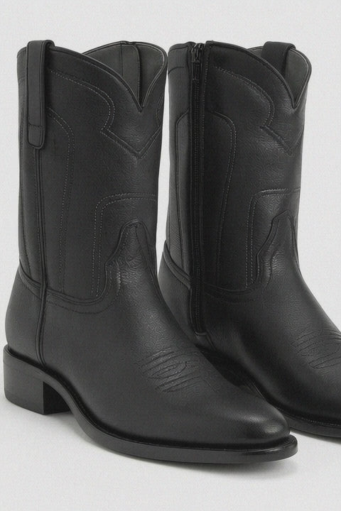 Los Altos Men's Belmont Finish Black Leather Zipper Roper Heel Toe Boot