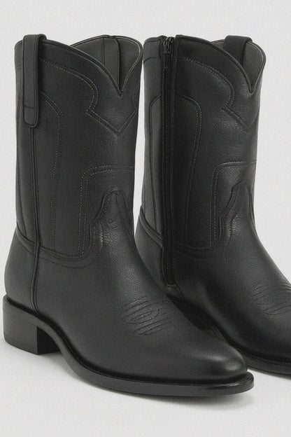 Los Altos Men's Belmont Finish Black Leather Zipper Roper Heel Toe Boot