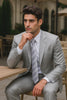 Mens 2 Button Peak Lapel Shiny Sharkskin Suit in Silver