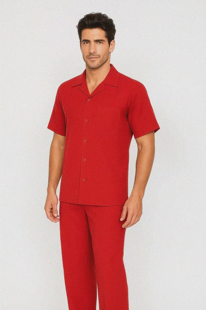 Mens Walking Suit in Color red leisure suit causal Matching Shirt and Pants $99