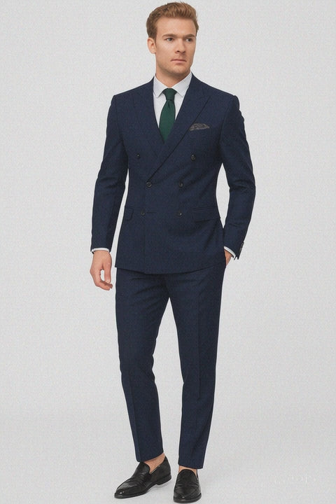Slim Fit Double Breasted Suit Gold Buttons - Navy Suit - Designer Wool Suits