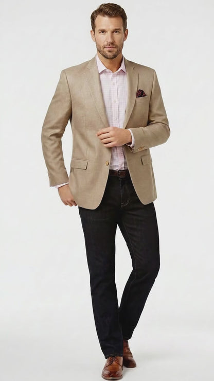 Men’s Tan Beige Sport Coat with 2 Button Front, Summer Dress Casual Blazer Jacket