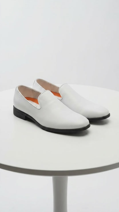Men’s White Plain Toe Slip On Loafer Dress Shoes – Classic Formal Lightweight Shoes for Wedding, Party and Business Wear