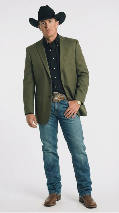 Men’s Olive Green Western Blazer Jacket, Classic Cowboy Style Sport Coat for Casual Formal Wear with Jeans