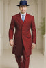 Mens Red Pinstripe Suit – Classic Long Coat Style with White Stripes