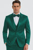 Men's Green Satin Double Breasted 3-Piece Suit with Peak Lapel Vest and Matching Bowtie – Tazzio Slim Fit Formalwear