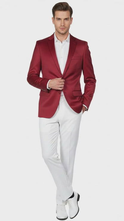 Premium Men's Burgundy  Satin Slim Fit Blazer – Elegant Party & Wedding Suit Jacket in Maroon Wine Color