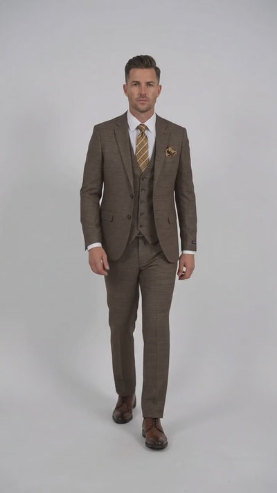 Men's Great Gatsby Brown Checker Plaid Texture 3-Piece Suit – Classic Fit Business, Wedding & Formal Suit Set - Victorian style 1920s