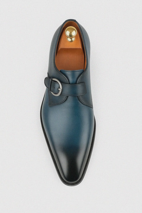 Mens Carrucci Classic Leather Fade Single D-Buckle Monk Strap Dress Shoe in Chestnut