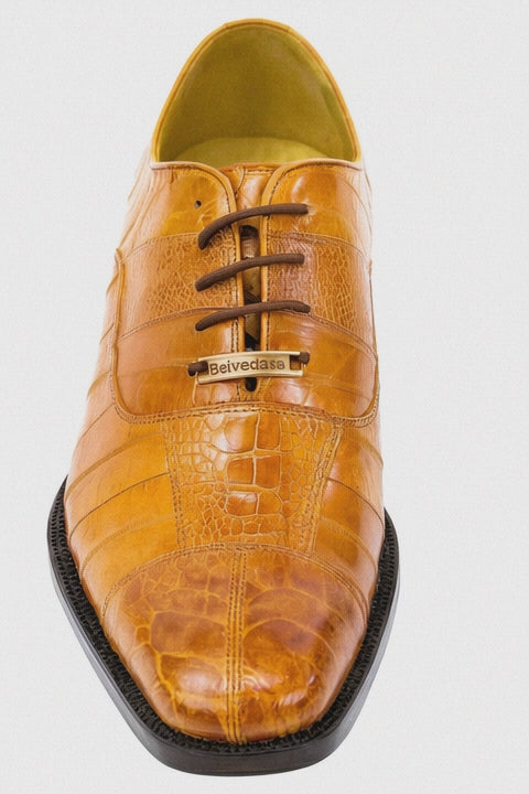 Mens Belvedere Mare Eel & Ostrich Cap Toe Dress Shoe in Tan